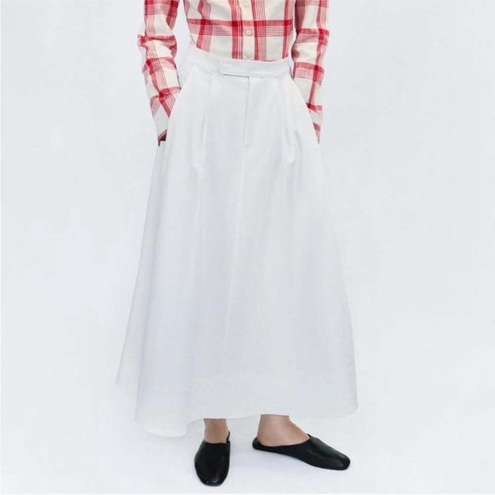 Zara pleated white midi skirt